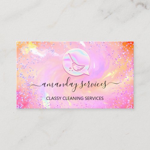 Holographic Unicorn Rainbow QR Logo Home Cleaning Business Card