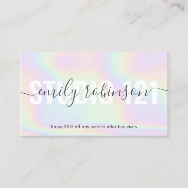 Holographic unicorn rainbow script punch circles loyalty card (Front)