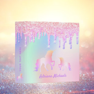 Holographic unicorns pink drips girl 3 ring binder