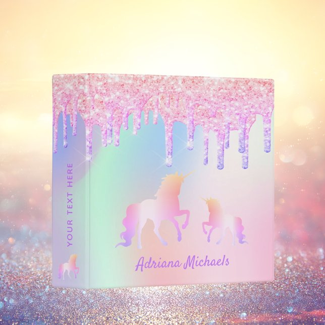 Holographic unicorns pink drips girl 3 ring binder (Creator Uploaded)