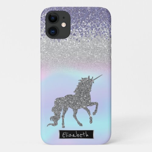 Holographic  Violet Diamonds Glitter Unicorn iPhone 11 Case