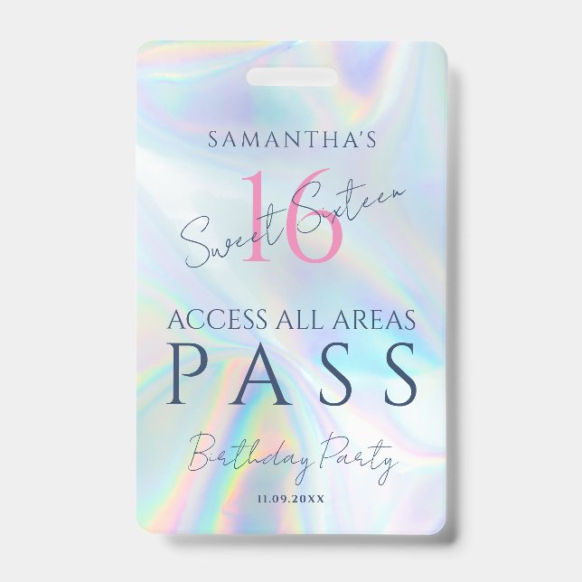 Holographic VIP Access 16th Birthday Invitation Badge (Front)