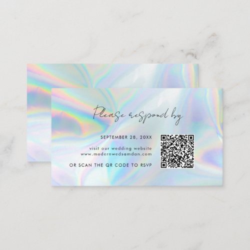 Holographic Wedding RSVP QR Code Enclosure Card
