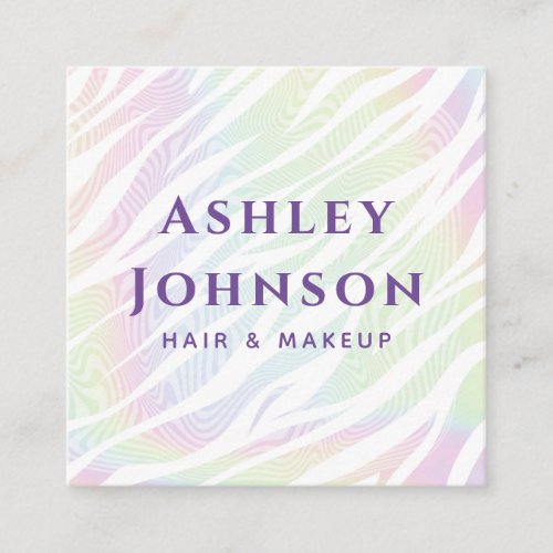 Holographic White Tiger Stripes Hair  Makeup Cute Square Business Card