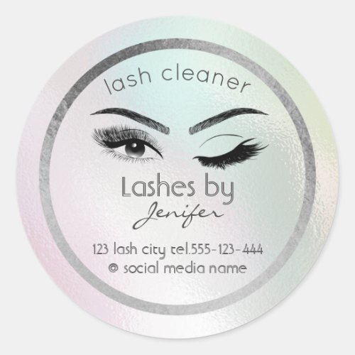 Holographic wink lash extension lash cleaner classic round sticker