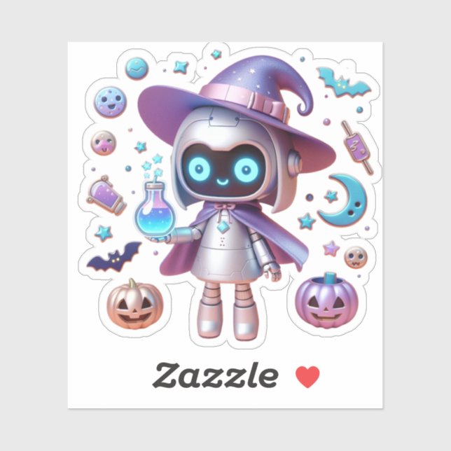 Holographic Witch Robot Vinyl Cute Halloween Tech  Sticker (Sheet)