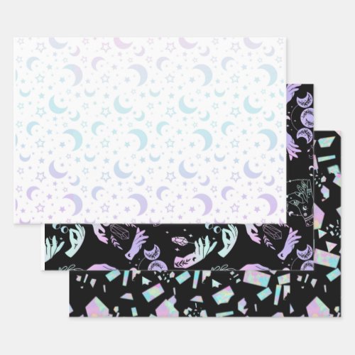 Holographic WItchy Terrazo Moon stars Spell  Wrapping Paper Sheets