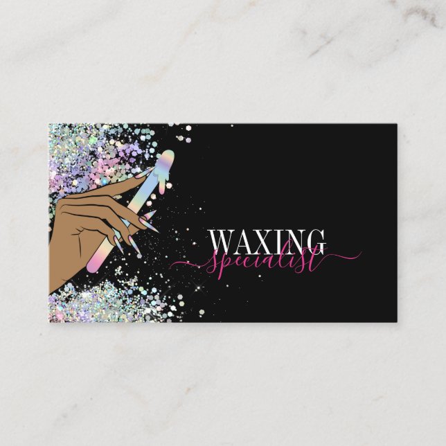 holographic woman hand waxing depilation wax business card (Front)