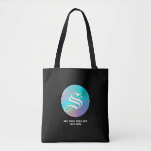 Holographic Wonderland Monogram and name Black Tote Bag