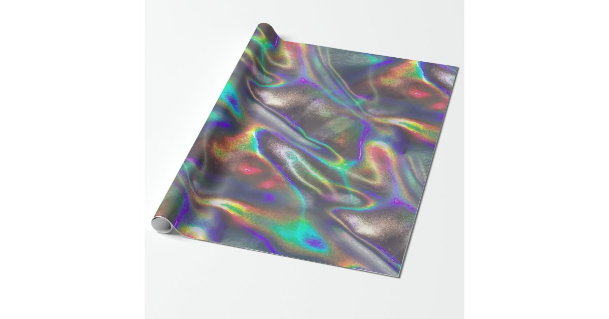 Iridescent marbled holographic texture in vibrant wrapping paper