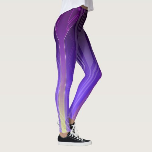 Holographic Yellow and Purple Sci_Fi Panel Leggings