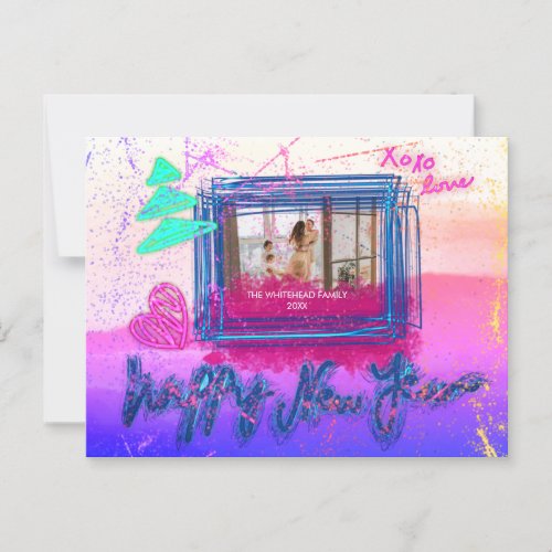 Holography Glow Glitter Frame Photo Happy New Year Postcard