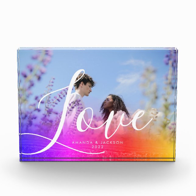 Holography Overlay Couple Photo Love Script Block (Front)