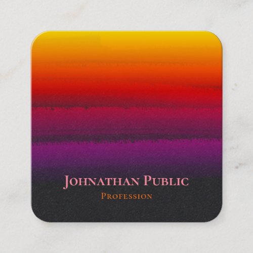 Holography Pink Golden Brushstroke Abstract Square Business Card