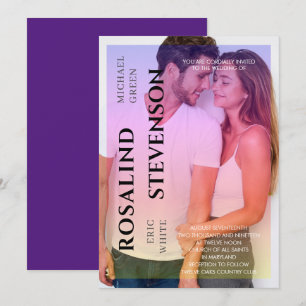 Holography Pink Purple Overlay Photo Wedding Invitation