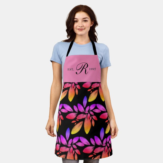 Holography Unicorn Botanical Foliage Monogrammed Apron (Worn)
