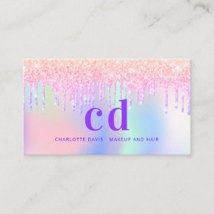 Holograpic unicorn glitter monogram makeup hair business card