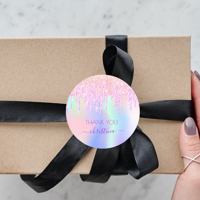 Holograpic unicorn glitter thank you baby shower classic round sticker (Creator Uploaded)