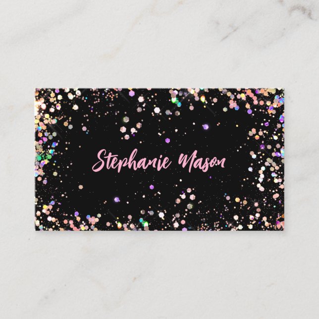 Hologrphic Glitter Makeup Artist Business Black Calling Card (Front)