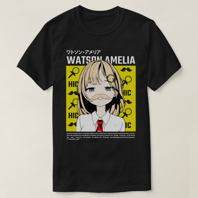 Hololive EN Amelia Watson Smug Mustache    T-Shirt (Design Front)