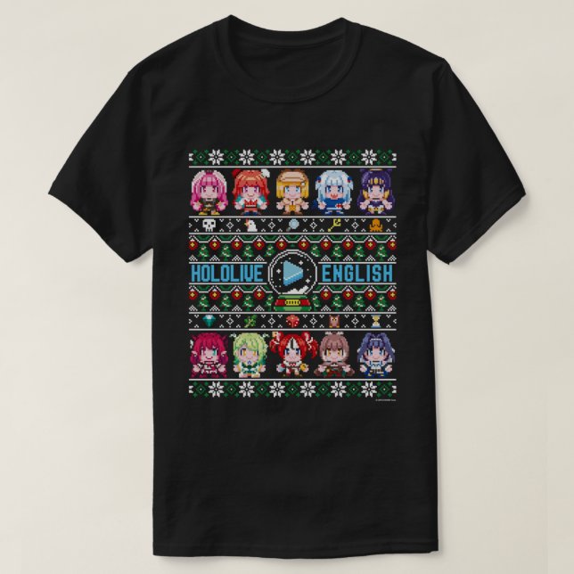 Hololive English Ugly Christmas Sweater (Black) (Design Front)
