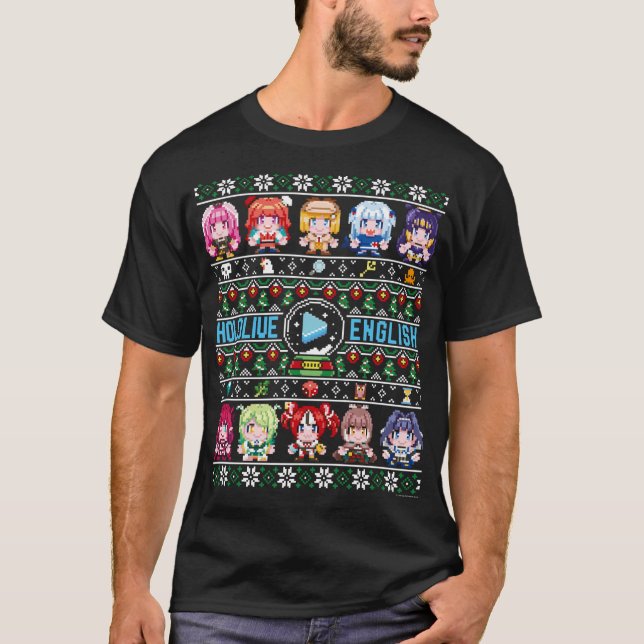 hololive English Ugly Christmas Sweater, Long Slee T-Shirt (Front)
