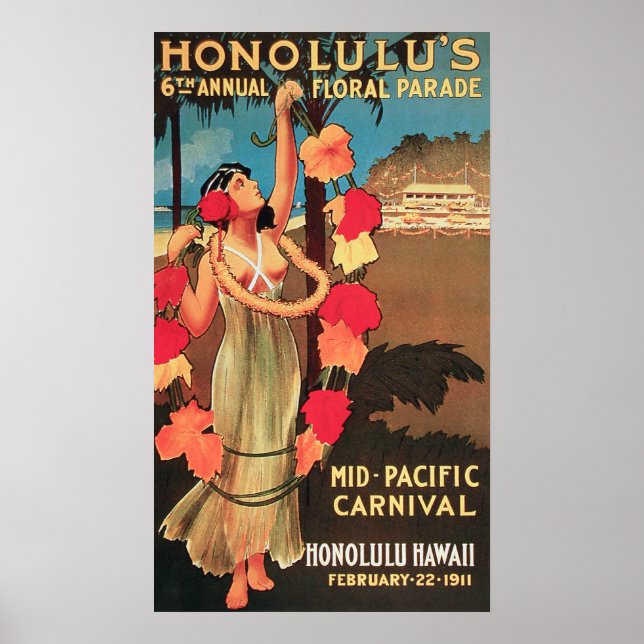 Hololulu, Hawaii 6th Annual Floral Parade 1911 Poster (Front)