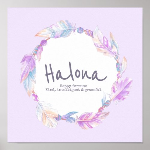 Holona feather and beads wreath name meaning poster