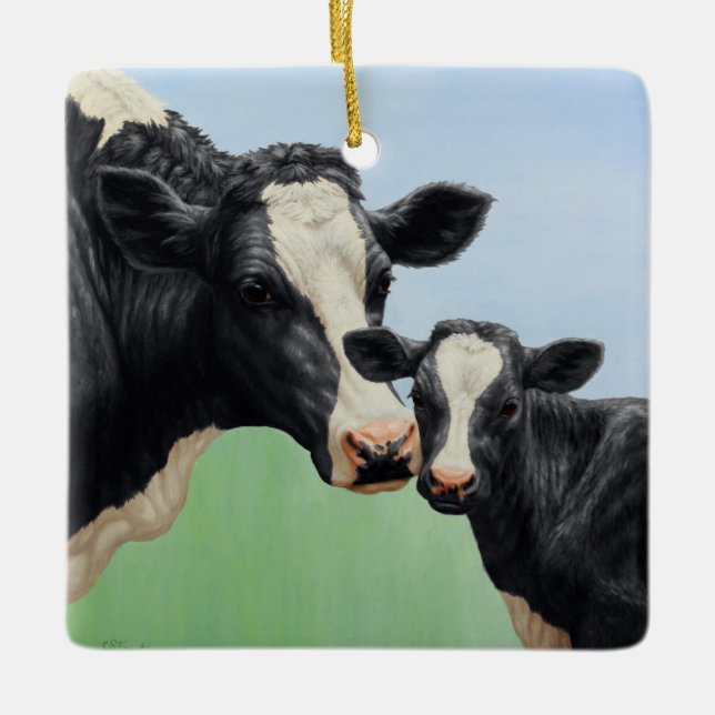 Holstein Cow and Calf Ceramic Ornament (Front)