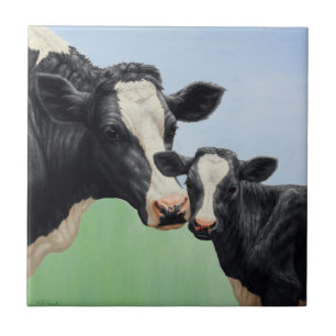 Holstein Cow and Calf Ceramic Tile