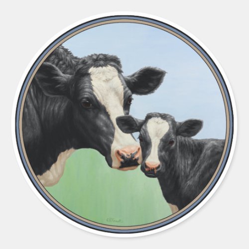 Holstein Cow and Calf Classic Round Sticker