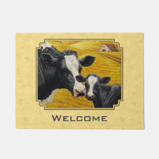 Holstein Cow and Calf Farm Yellow Doormat