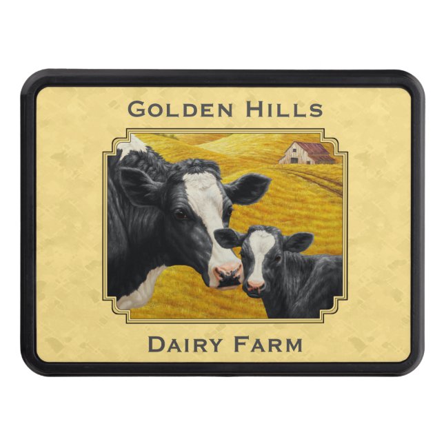 Holstein Cow and Calf Farm Yellow Hitch Cover (Front)