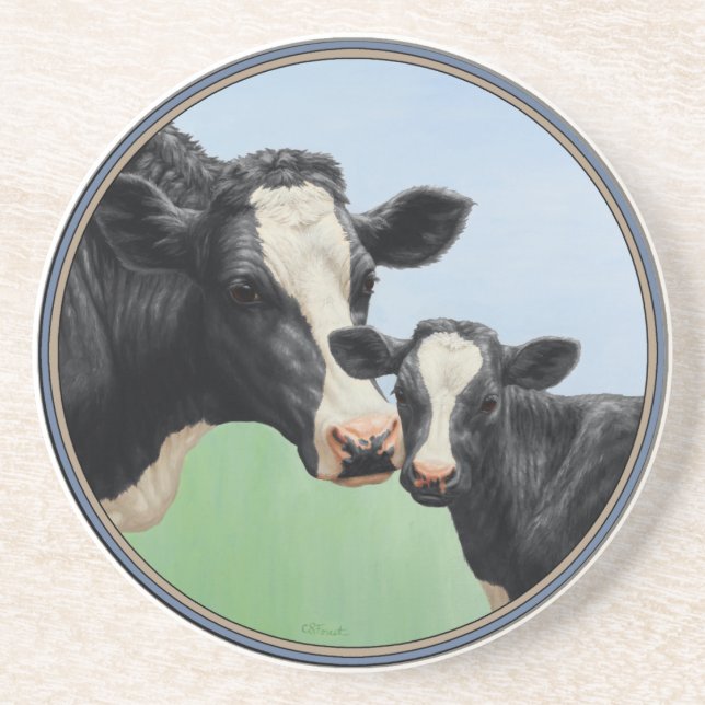 Holstein Cow and Calf Sandstone Coaster (Front)