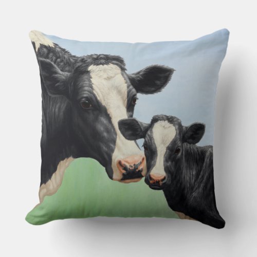 Holstein Cow and Calf Throw Pillow