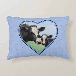Holstein Cow and Cute Calf Blue Heart Accent Pillow