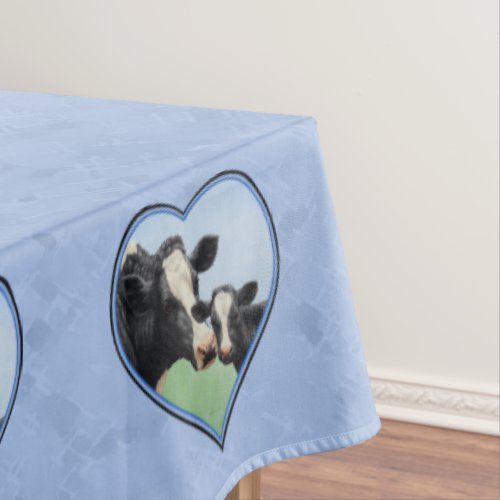 Holstein Cow and Cute Calf Blue Heart Tablecloth