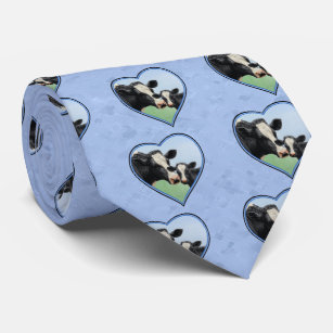Holstein Cow and Cute Calf Blue Heart Tie