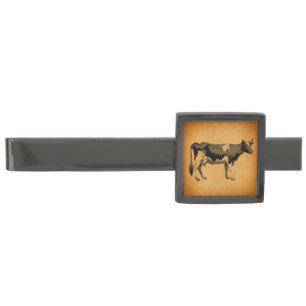 Holstein Cow Bull Vintage Art Gunmetal Finish Tie Bar