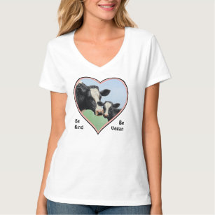 Holstein Cow & Calf Pink Heart Vegan T-Shirt