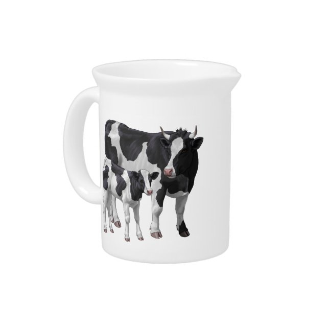 Holstein Cow & Cute Calf Beverage Pitcher (Left)