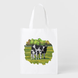 Holstein Cow & Cute Calf Grocery Bag
