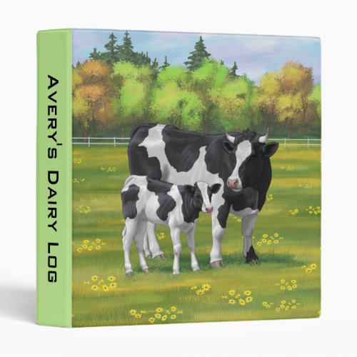 Holstein Cow  Cute Calf in Summer Pasture 3 Ring Binder
