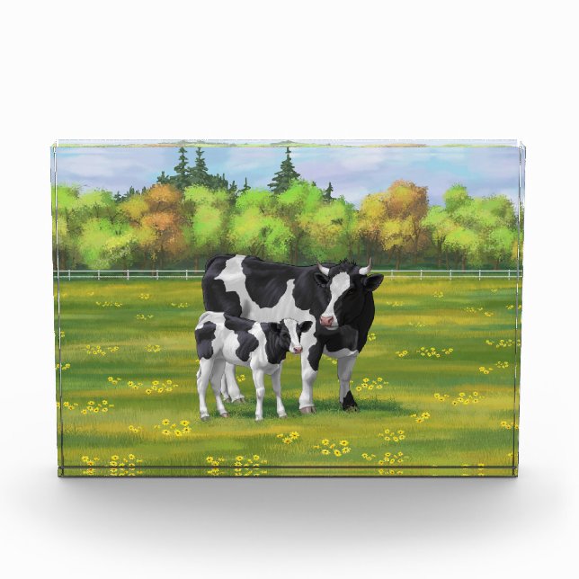 Holstein Cow & Cute Calf in Summer Pasture Acrylic Award (Front)