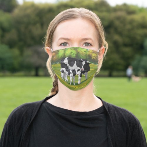 Holstein Cow  Cute Calf in Summer Pasture Adult Cloth Face Mask