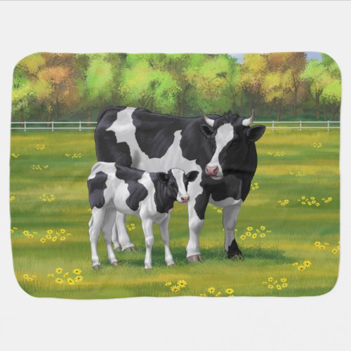 Holstein Cow  Cute Calf in Summer Pasture Baby Blanket