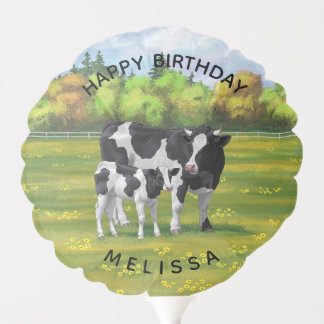 Holstein Cow & Cute Calf in Summer Pasture Balloon