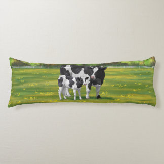 Holstein Cow & Cute Calf in Summer Pasture Body Pillow