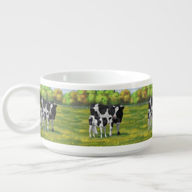 Holstein Cow & Cute Calf in Summer Pasture Bowl (Right)