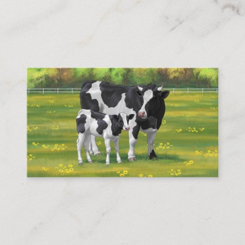 Holstein Cow  Cute Calf in Summer Pasture Business Card